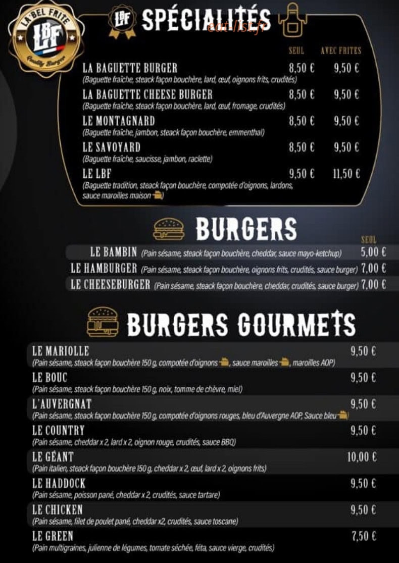 La Bel Frite — carte page 2