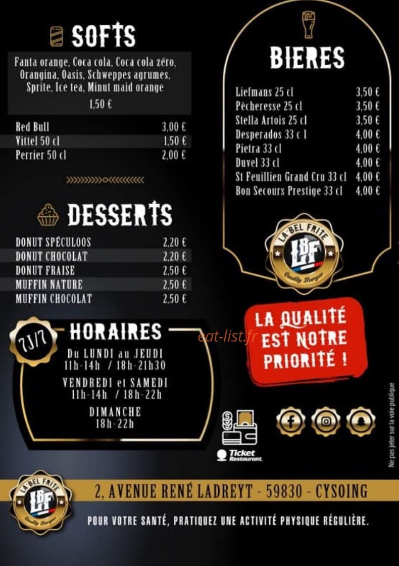 La Bel Frite — carte page 3