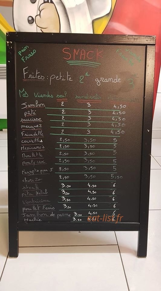 Carte et menu de Pizzeria Tony à Bruay sur l'Escaut — Les snack