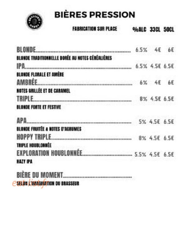 Brasserie Hardy — carte page 1