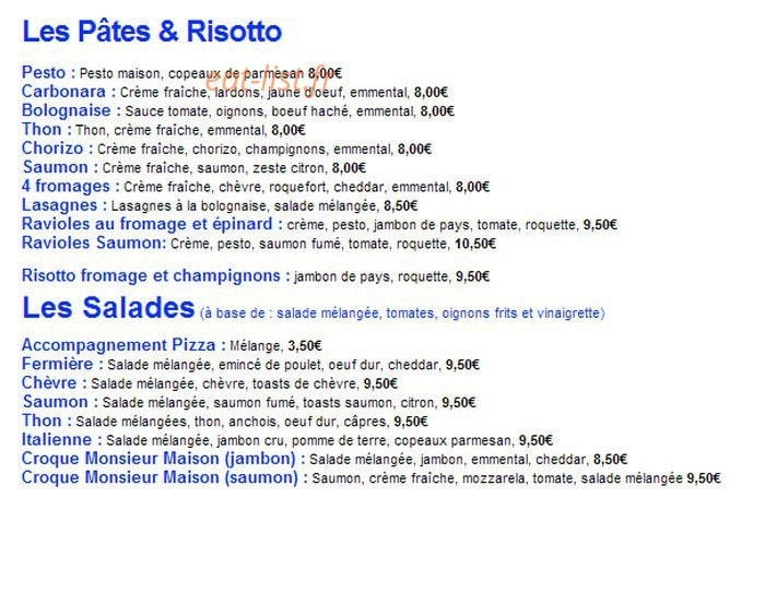 Pizzeria des Domaines — carte page 2