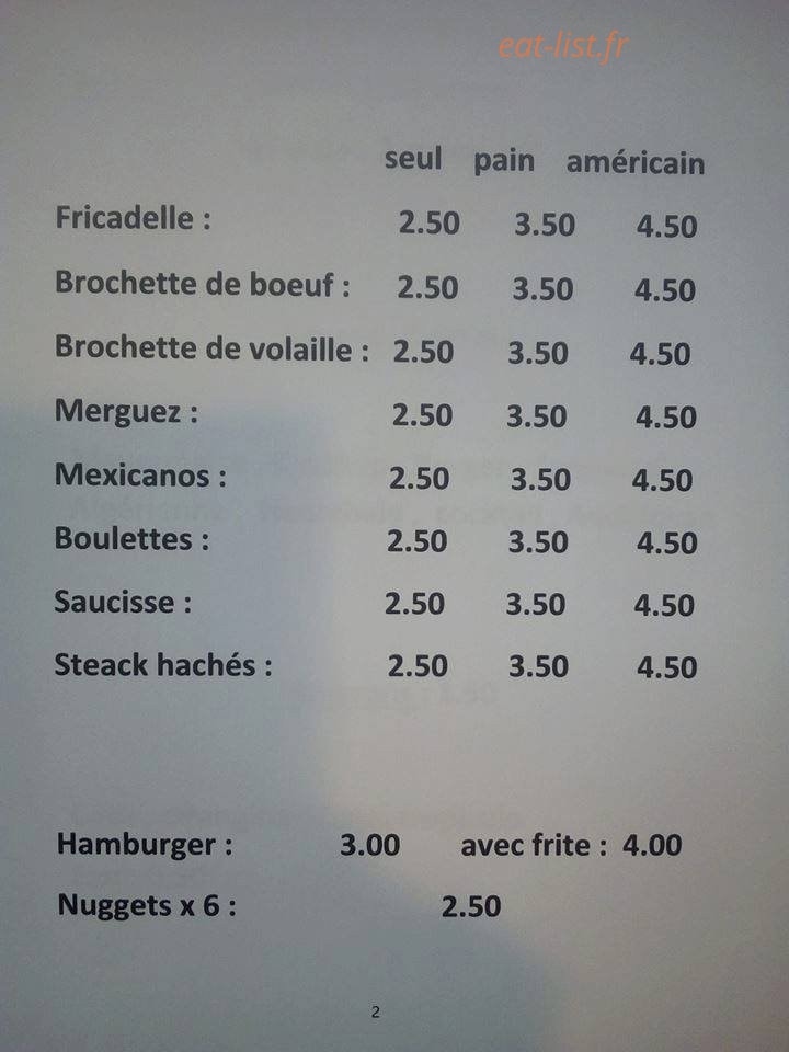 La frite de Marie — carte page 2