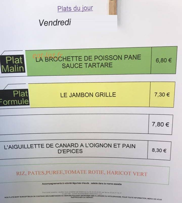 Carte et menu de Les Terrasses De La Chapelle à La Chapelle d'Armentieres — Les plats du jour