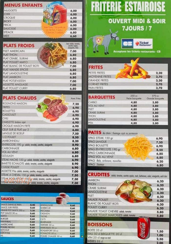 Friterie Estairoise — carte page 1