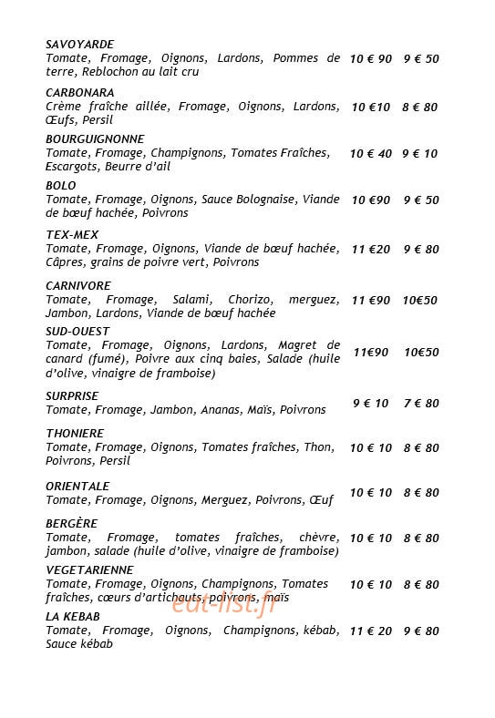 Carte et menu de Le Vieux Fournil à Estaires — Les pizzas (suite)