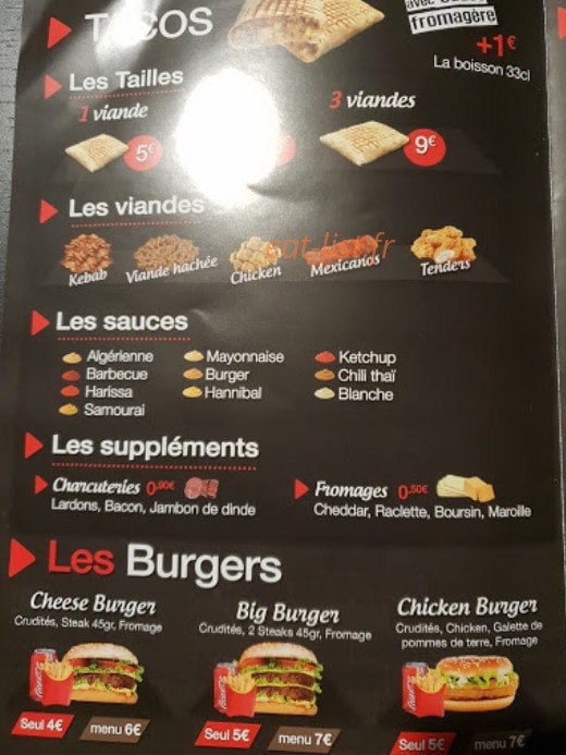 Le 26 fast food — carte page 1