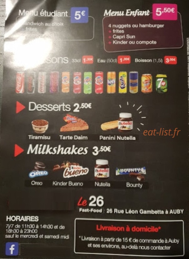 Le 26 fast food — carte page 3