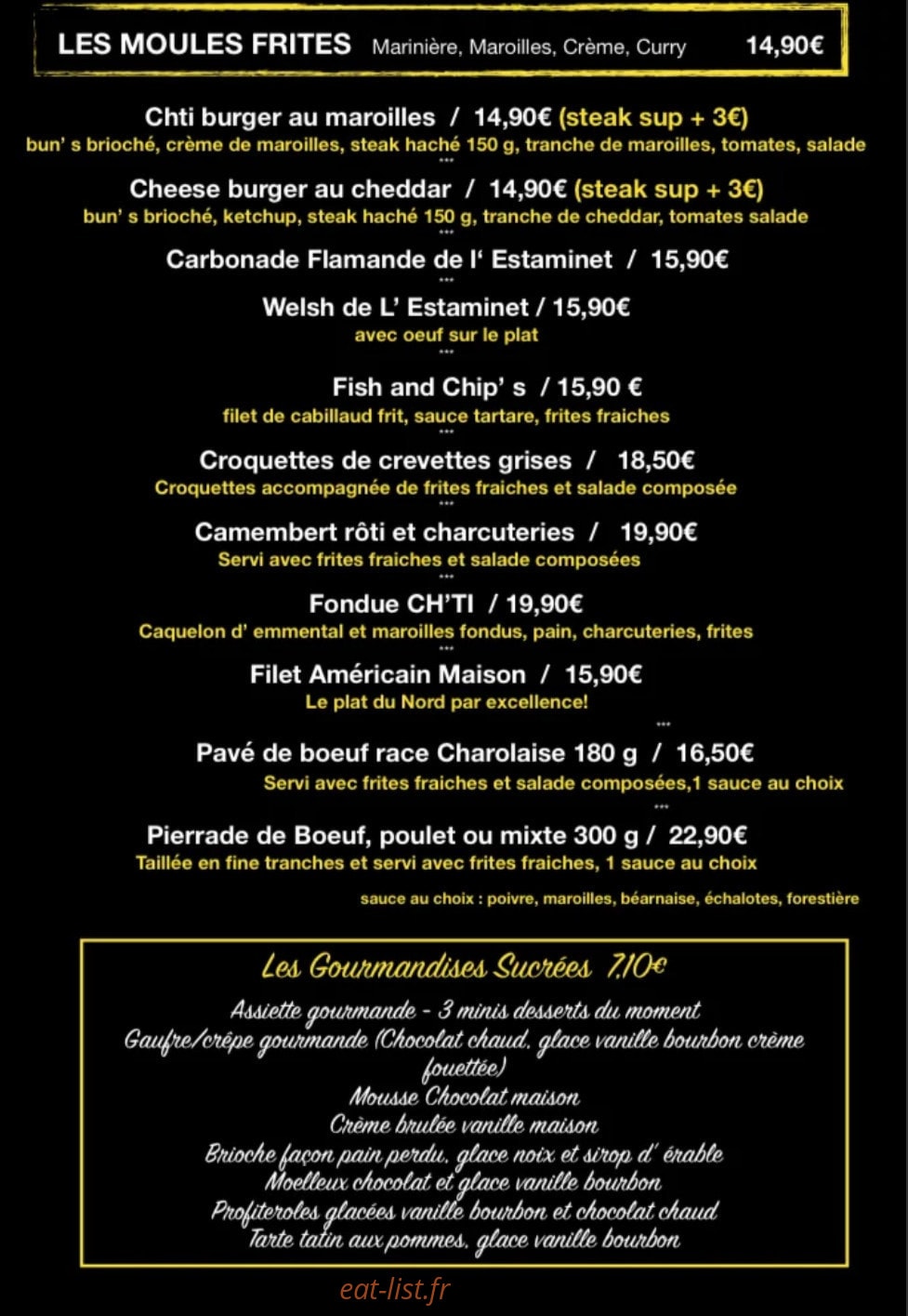 Carte et menu de L'Estaminet à Neuville en Ferrain — La carte