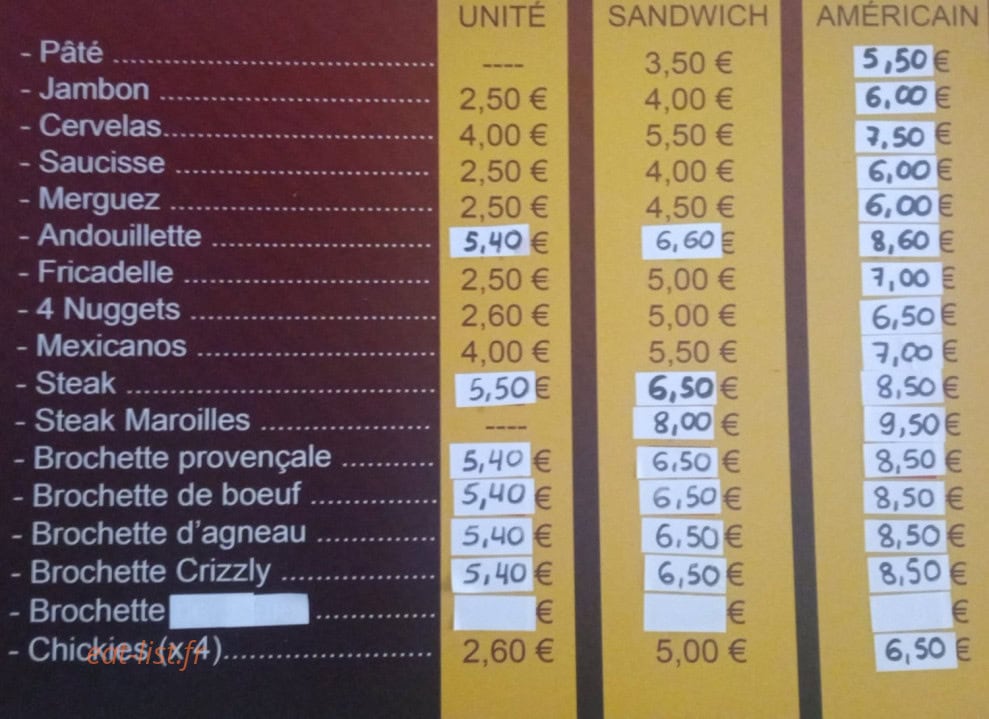 La Frite d'Autrefois — carte page 1