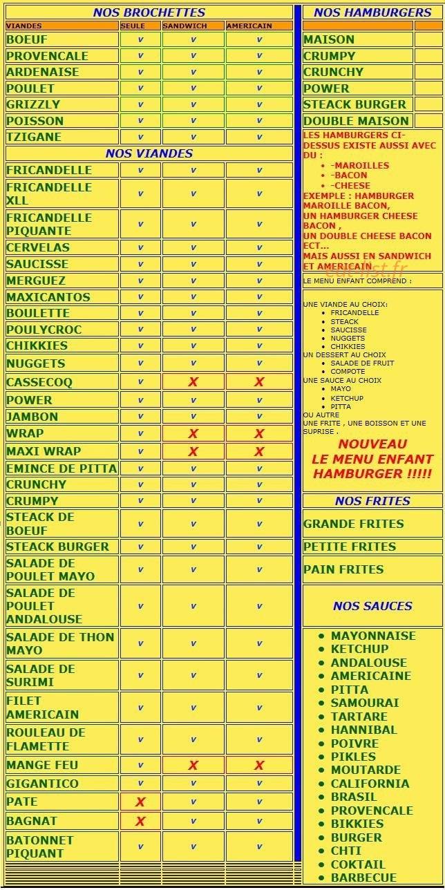 Lilys Frites — carte page 1