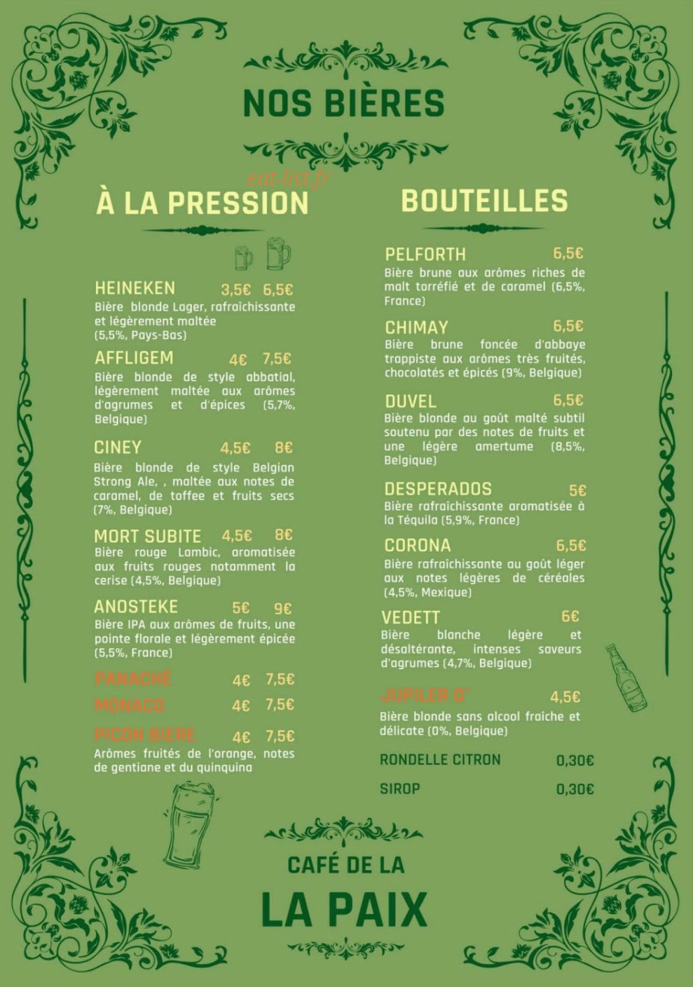 Café de La Paix — carte page 1