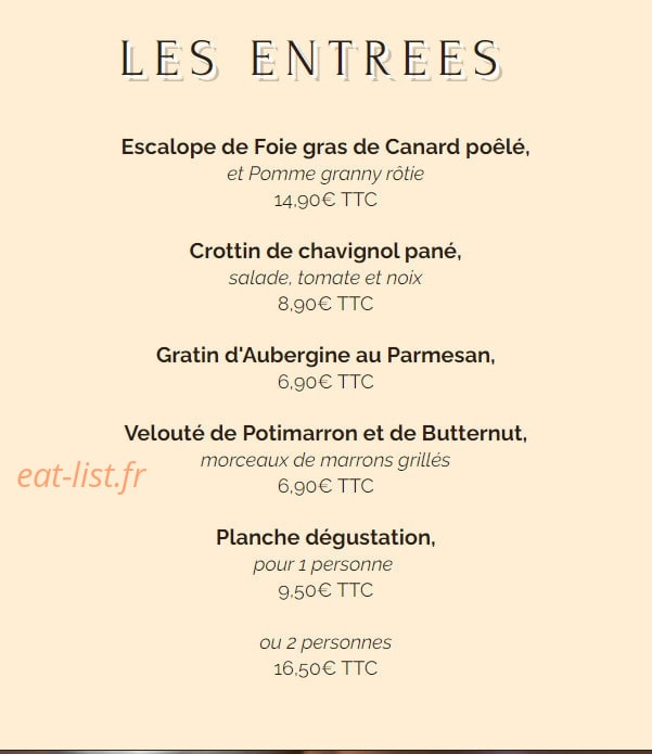 L'entracte Gourmande — carte page 1