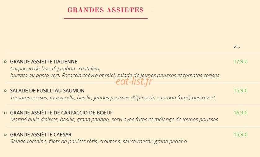 Carte et menu de La Fabbrica del Gusto à Beauvais — Les assiettes