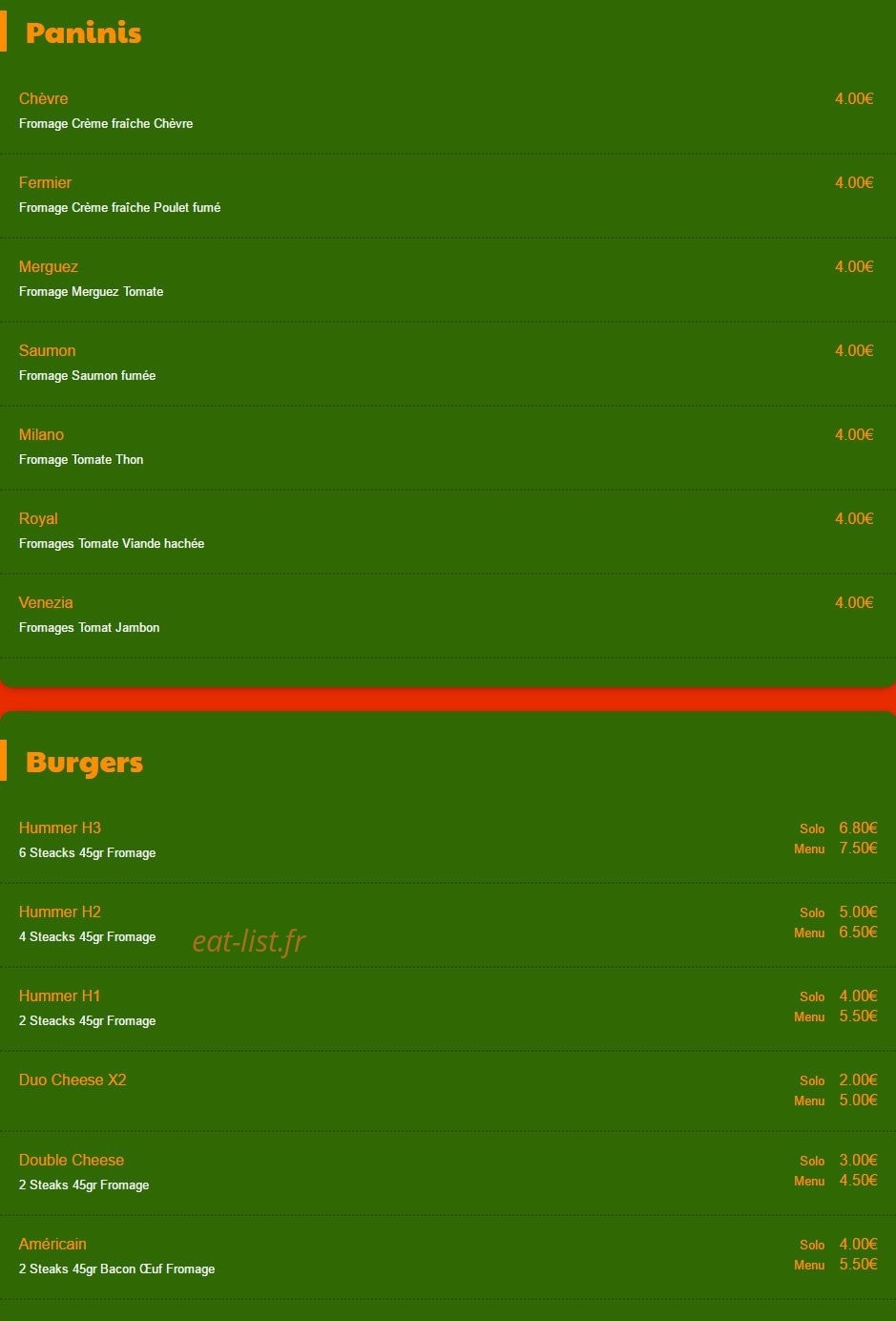 Le coin gourmand — carte page 4