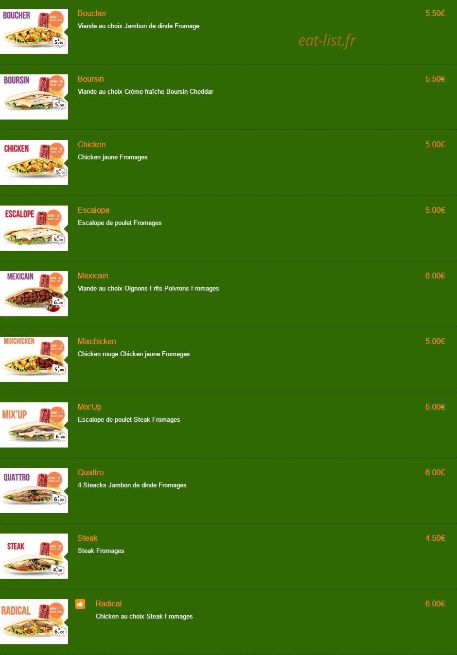 Le coin gourmand — carte page 2