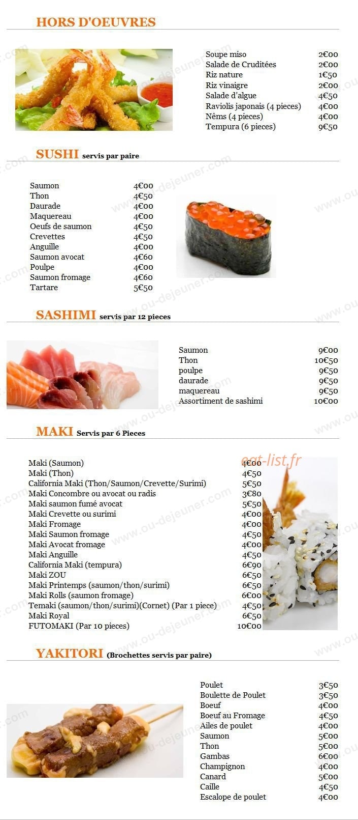 Ooyuki Sushi — carte page 1