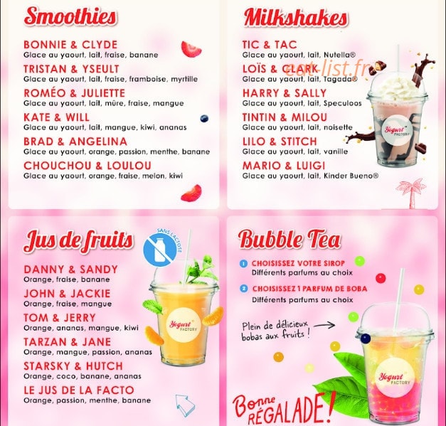 Yogurt Factory — carte page 2