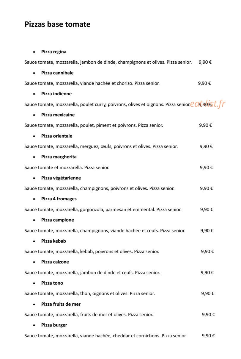 All 5 Pizza — carte page 1
