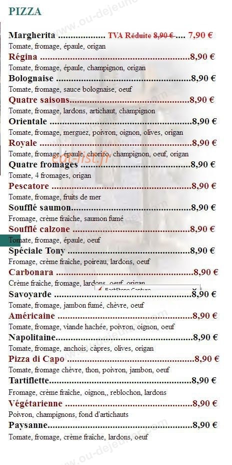 Restaurant Pizzeria Tony — carte page 7