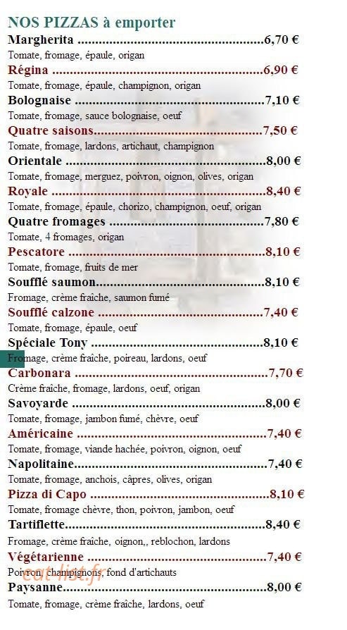 Restaurant Pizzeria Tony — carte page 8