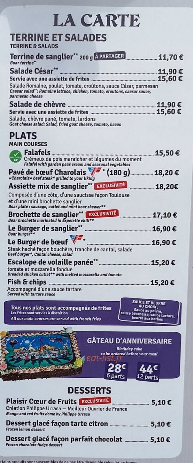 Le Restaurant du Lac — carte page 2
