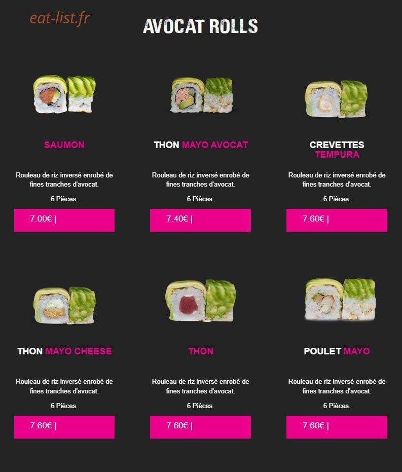 Carte et menu de My Sushi à Saint Just en Chaussee — Avocat rolls