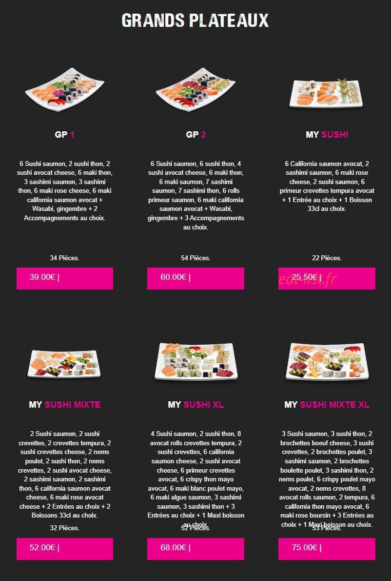 Carte et menu de My Sushi à Saint Just en Chaussee — Grands plateaux