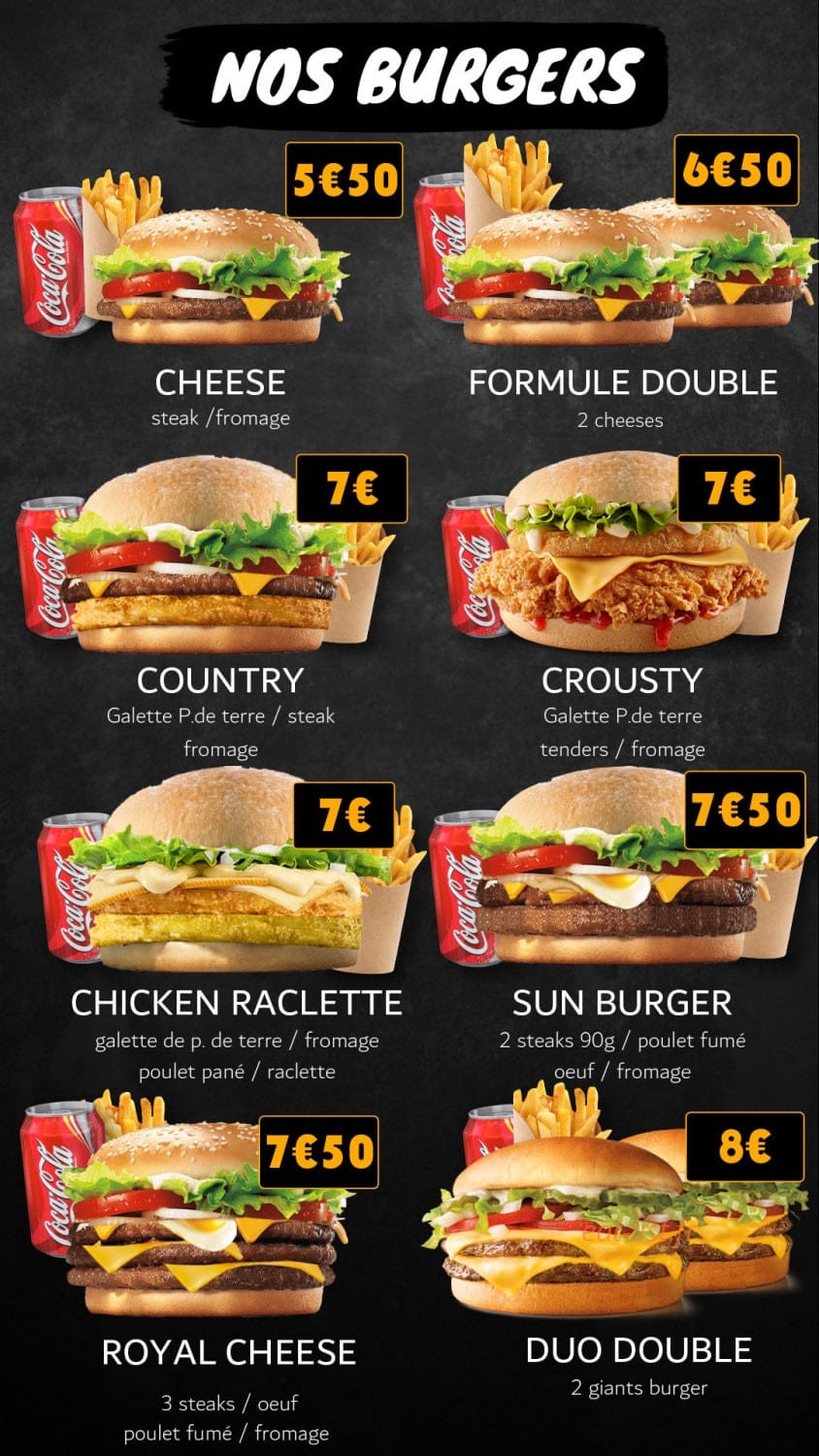 Sun Burger — carte page 2