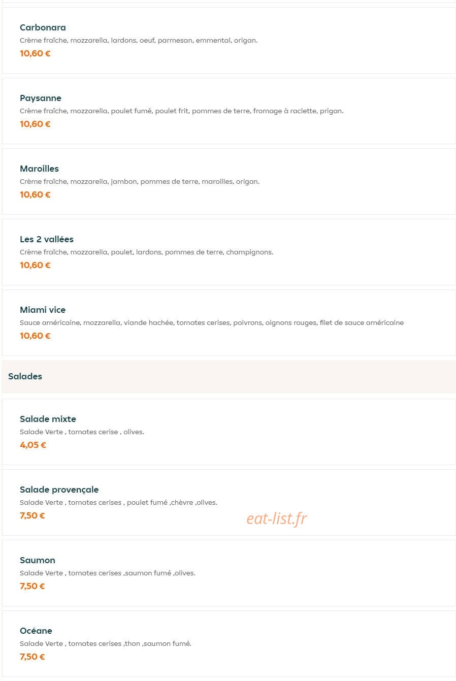 Pizza les 2 Vallées — carte page 10