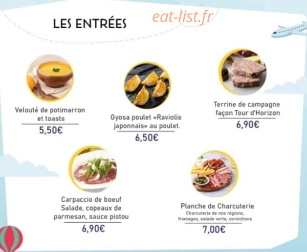 Carte et menu de Tour d'Horizon Culinaire à Liancourt — Les entrées