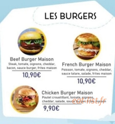 Carte et menu de Tour d'Horizon Culinaire à Liancourt — Les burgers