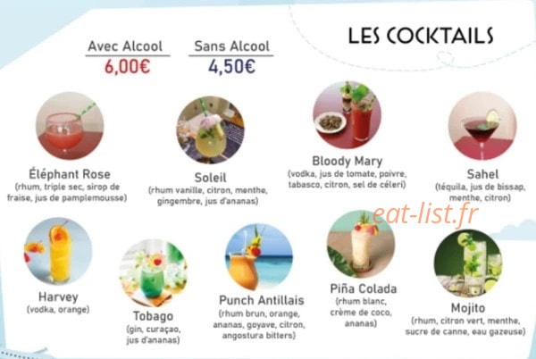 Carte et menu de Tour d'Horizon Culinaire à Liancourt — Les cocktails