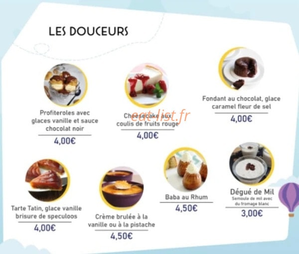 Carte et menu de Tour d'Horizon Culinaire à Liancourt — Les douceurs