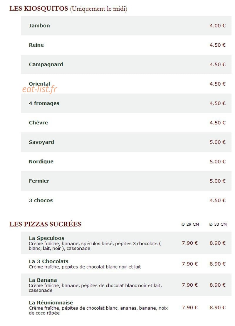 Le Kiosque à Pizzas — carte page 4