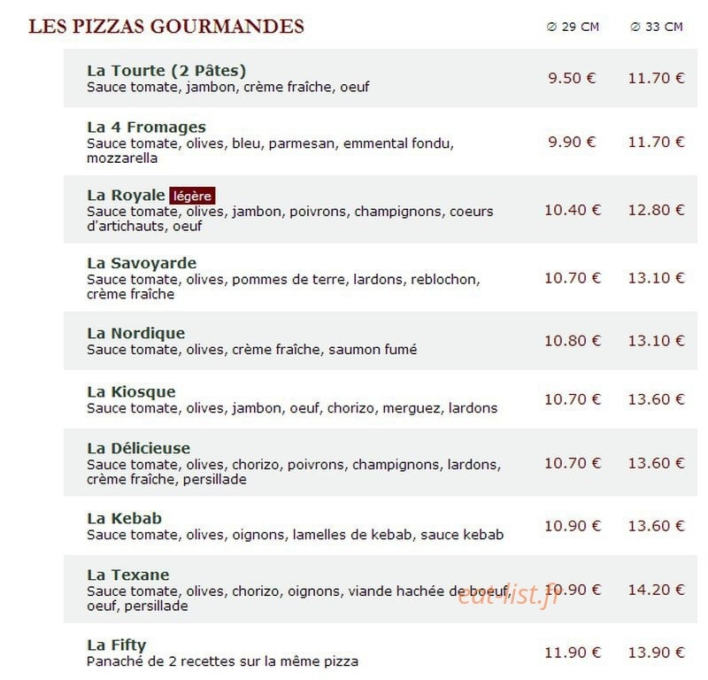 Le Kiosque à Pizzas — carte page 2