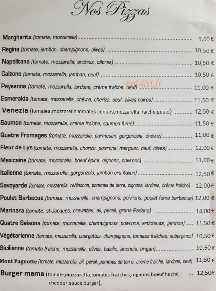 Carte et menu de Pizza Del Mama à Villers sur Coudun — Les pizzas