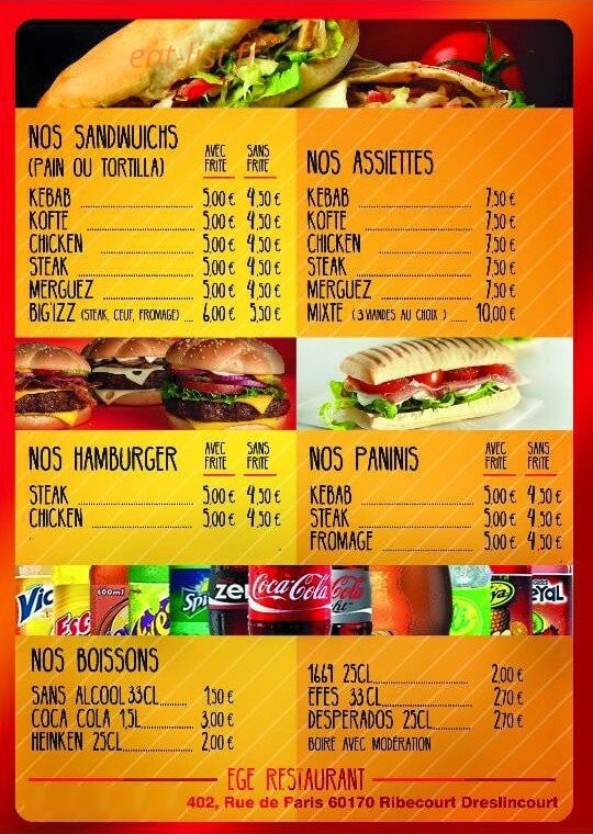 Restaurant Ege — carte page 1