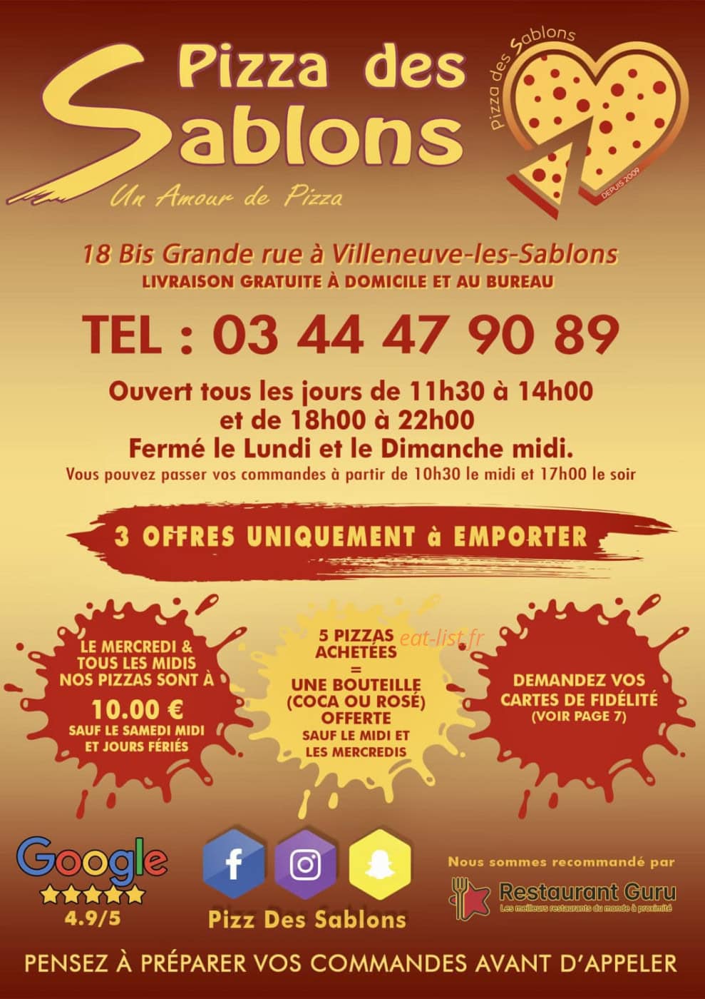 Pizza Des Sablons — carte page 1