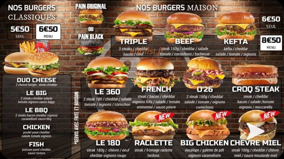 O'26 Burger — carte page 1