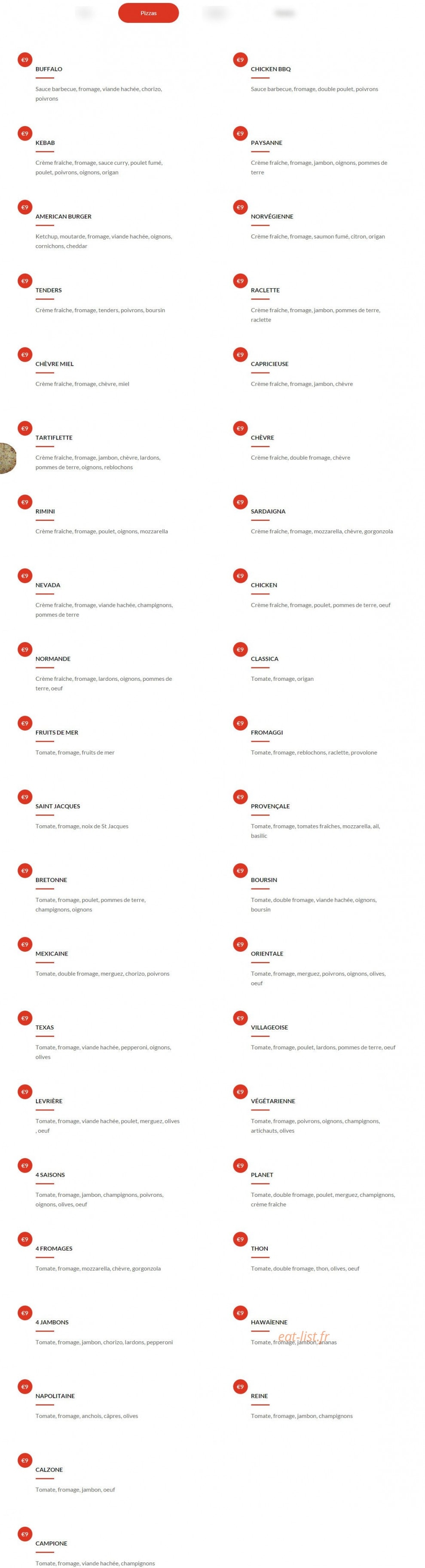 Planet Pizza — carte page 1
