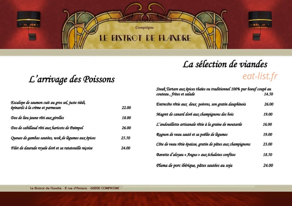 Bistrot de Flandre — carte page 2