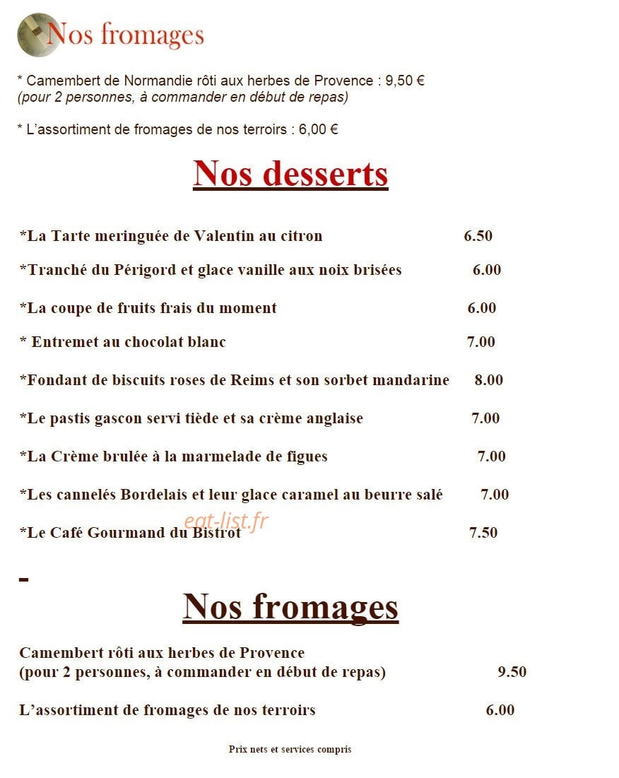 Bistrot du terroir — carte page 5
