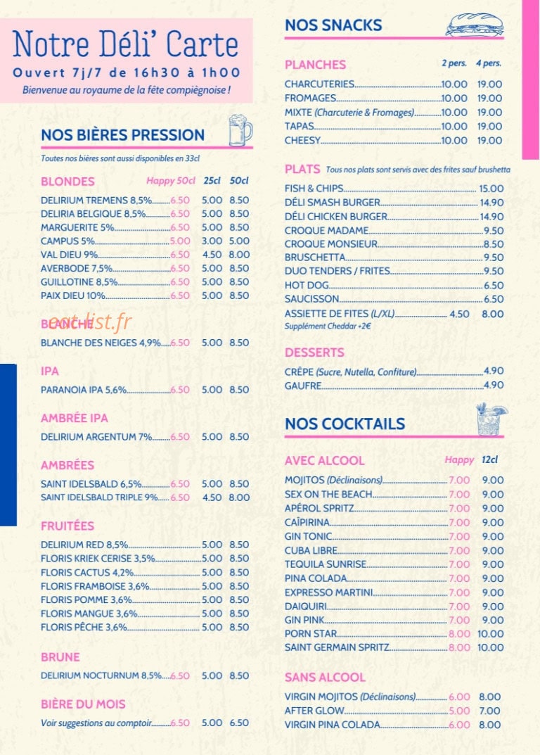 Delirium Café — carte page 1