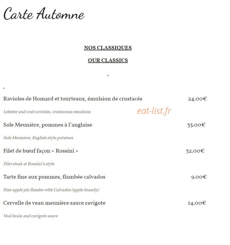 La Table d'Elisa — carte page 1