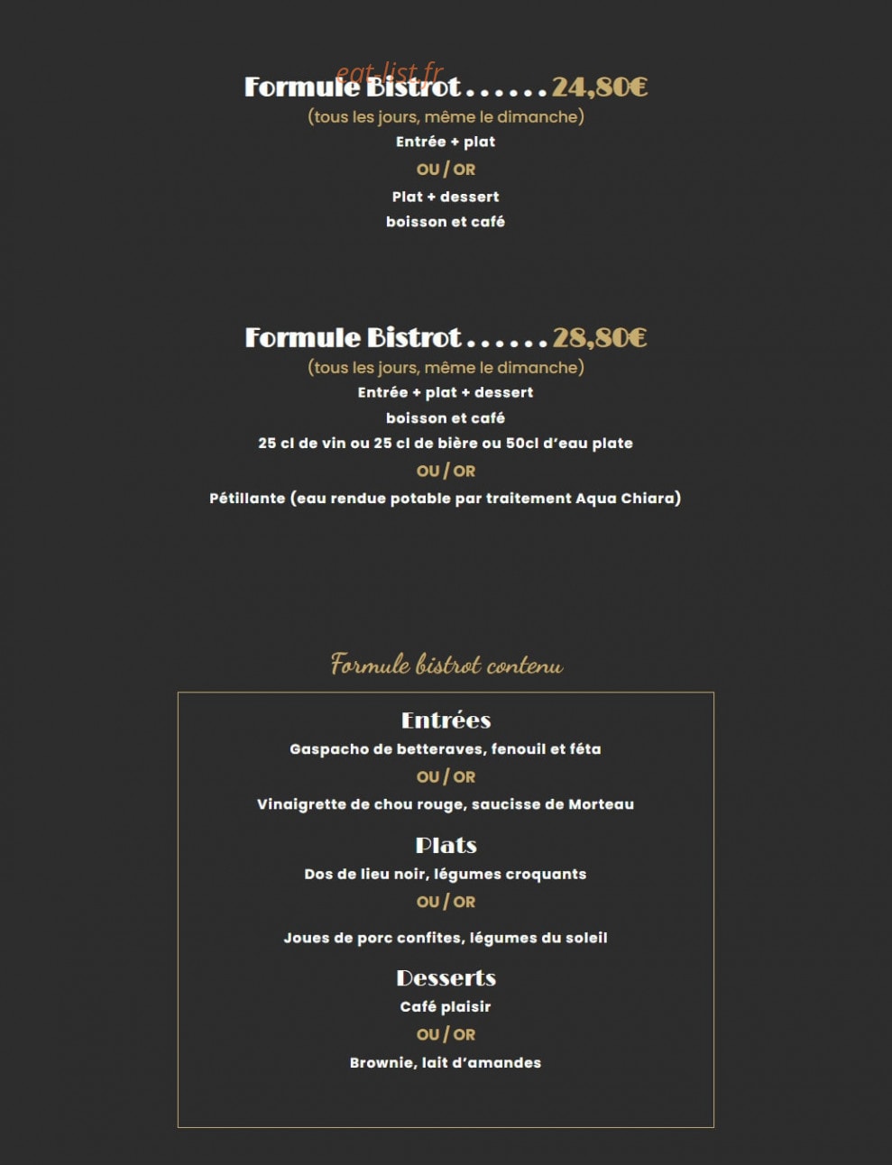 Le Bistrot de Flandre — carte page 1