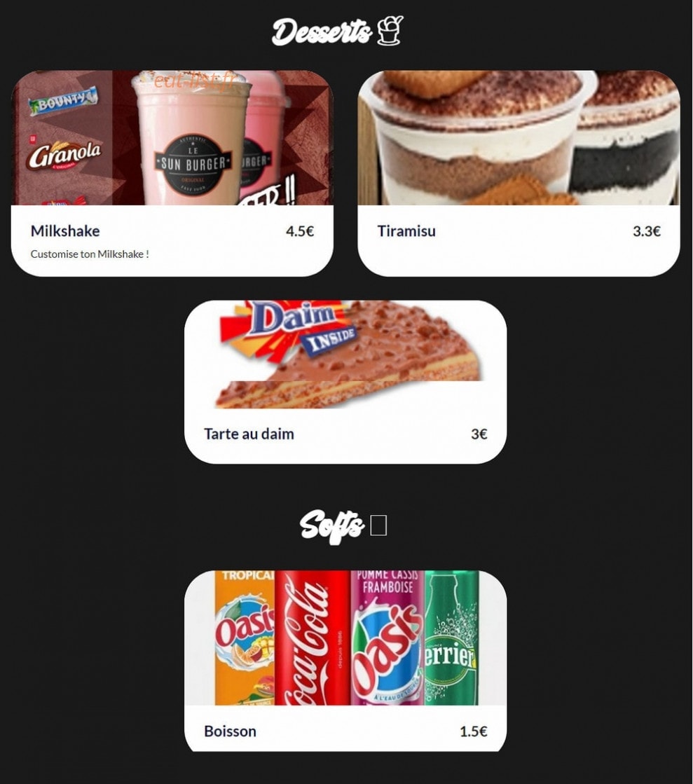 Le Sun Burger — carte page 8