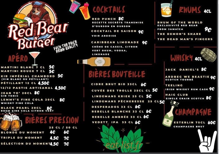 Red Bear N' Burger — carte page 2