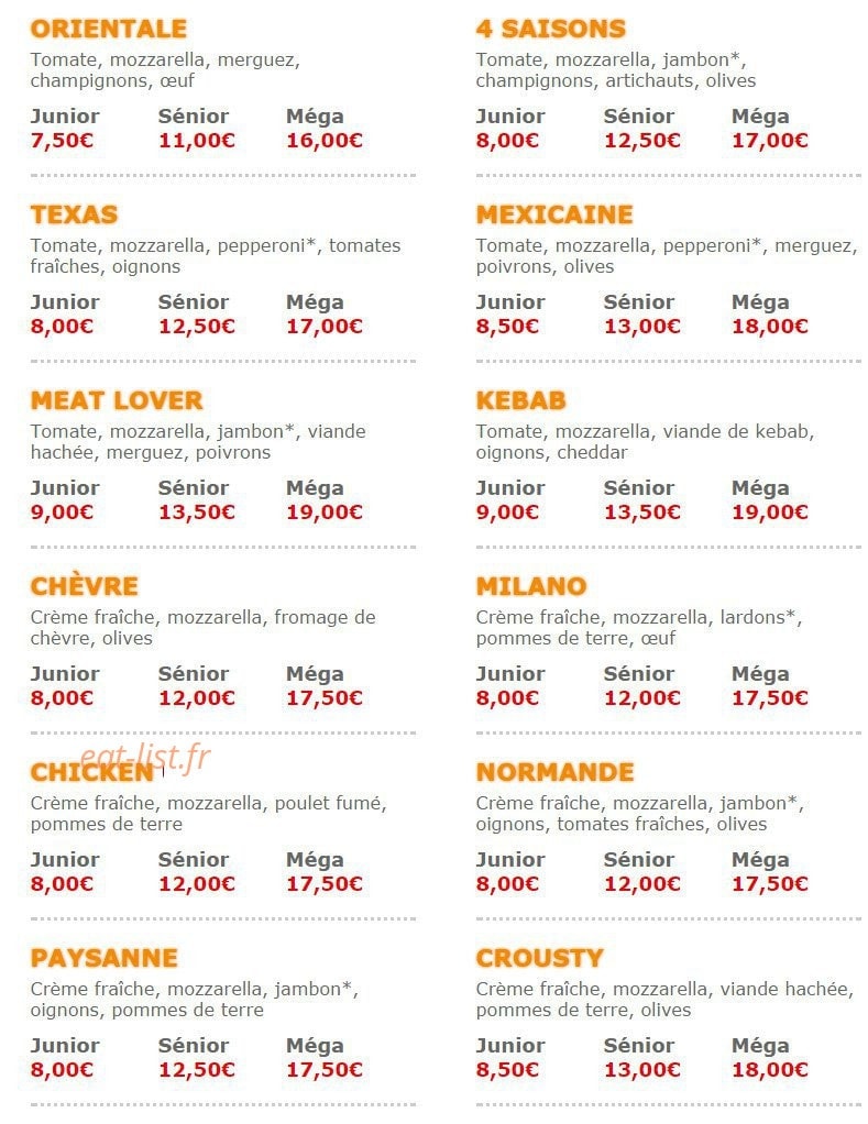 Pizza Crousty — carte page 2