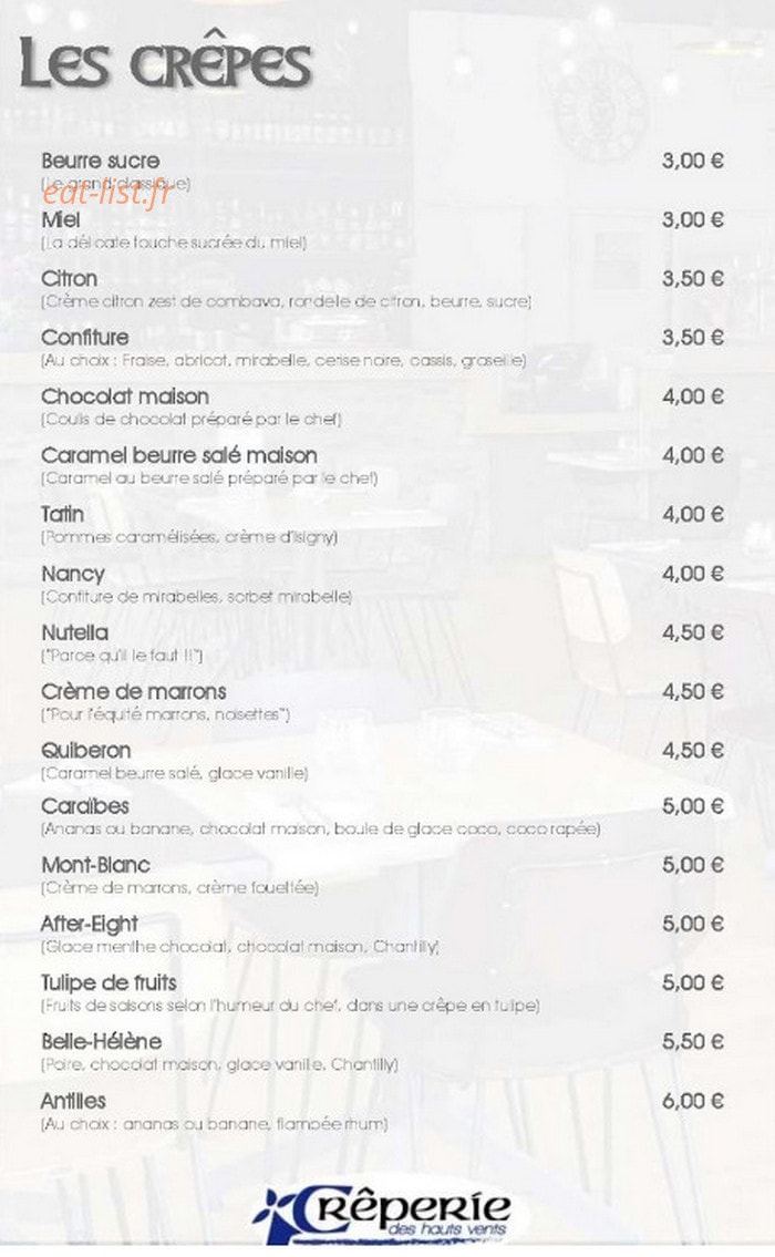 Crêperie des Hauts Vents — carte page 1