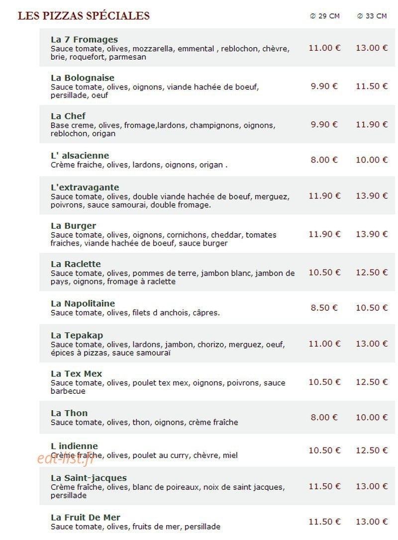 Le Kiosque à Pizzas — carte page 3
